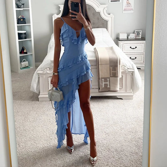 Chiara - Abito midi elegante in chiffon premium Blu