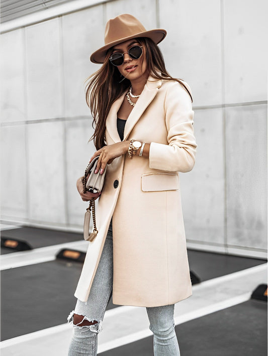 Chiara – Cappotto Donna Elegante Lungo a Due Bottoni Beige