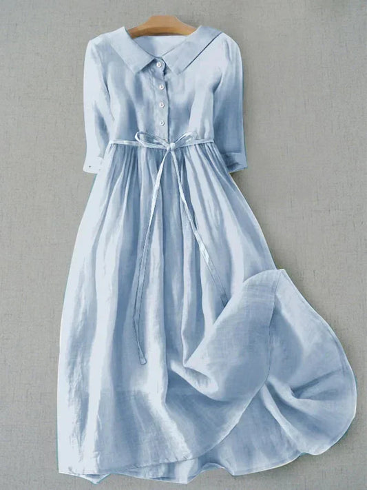 Clara - Vestito in Lino e Mistura Azzurro chiaro