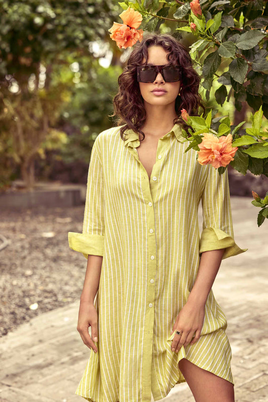 Clara – Abito Camicia Lino Gessato Estivo Casual 1