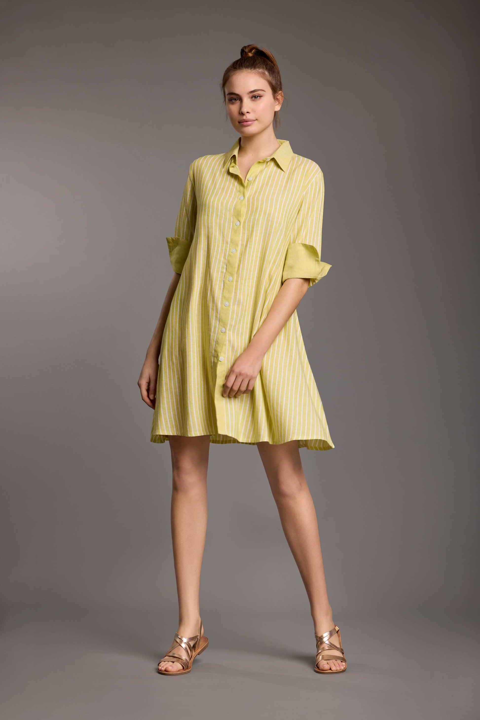 Clara – Abito Camicia Lino Gessato Estivo Casual 2