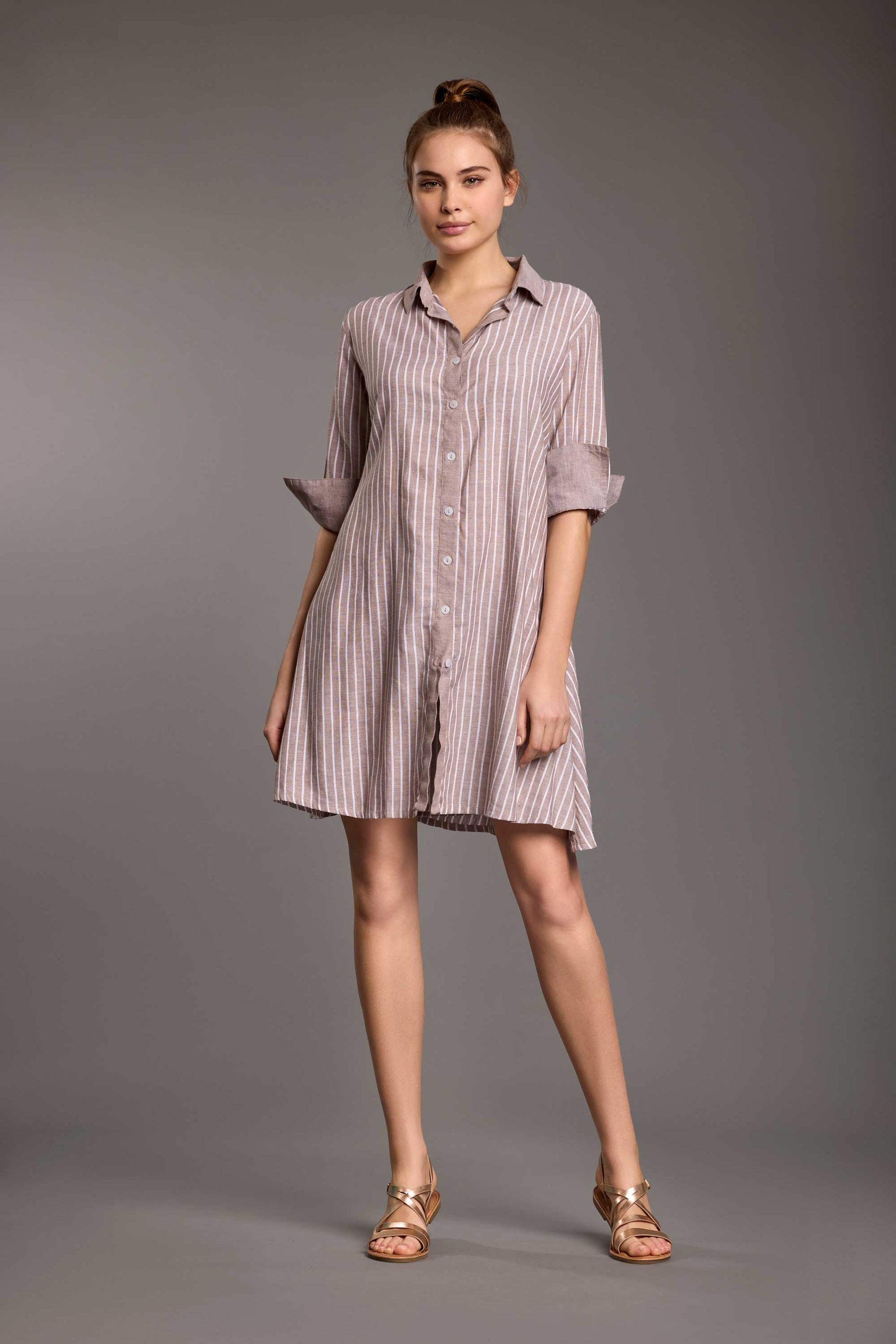 Clara – Abito Camicia Lino Gessato Estivo Casual 4