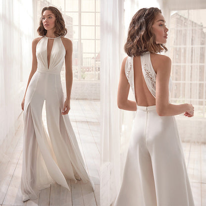 Clarina – Tuta Donna Elegante con Scollo a V Bianco