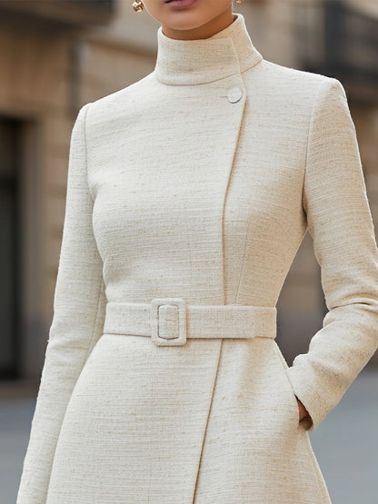 Clarissa - Abito Donna Lana Collo Alto Cintura Bianco