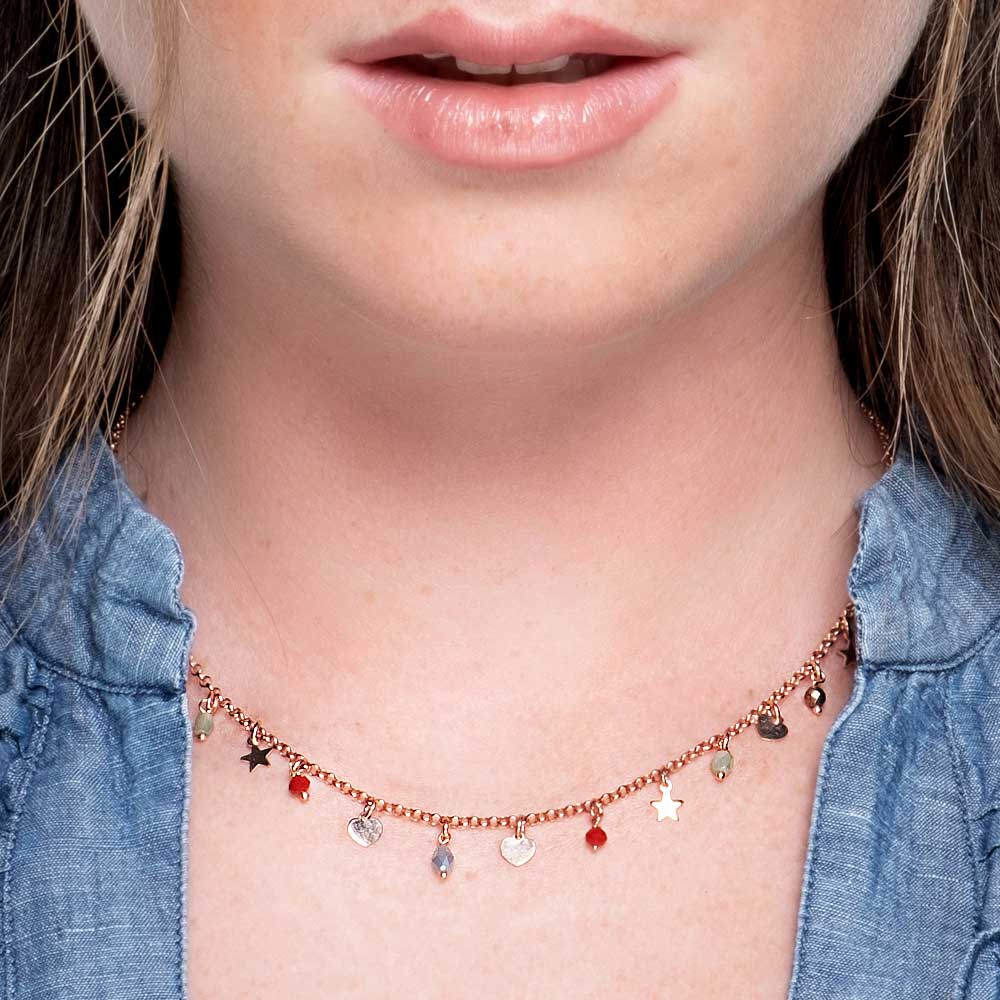 Londisa - Collana Charm Stelle Cuori Argento Rosa Donna