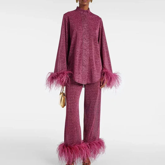 Janet - Completo Loungewear Donna Brillante con Piume