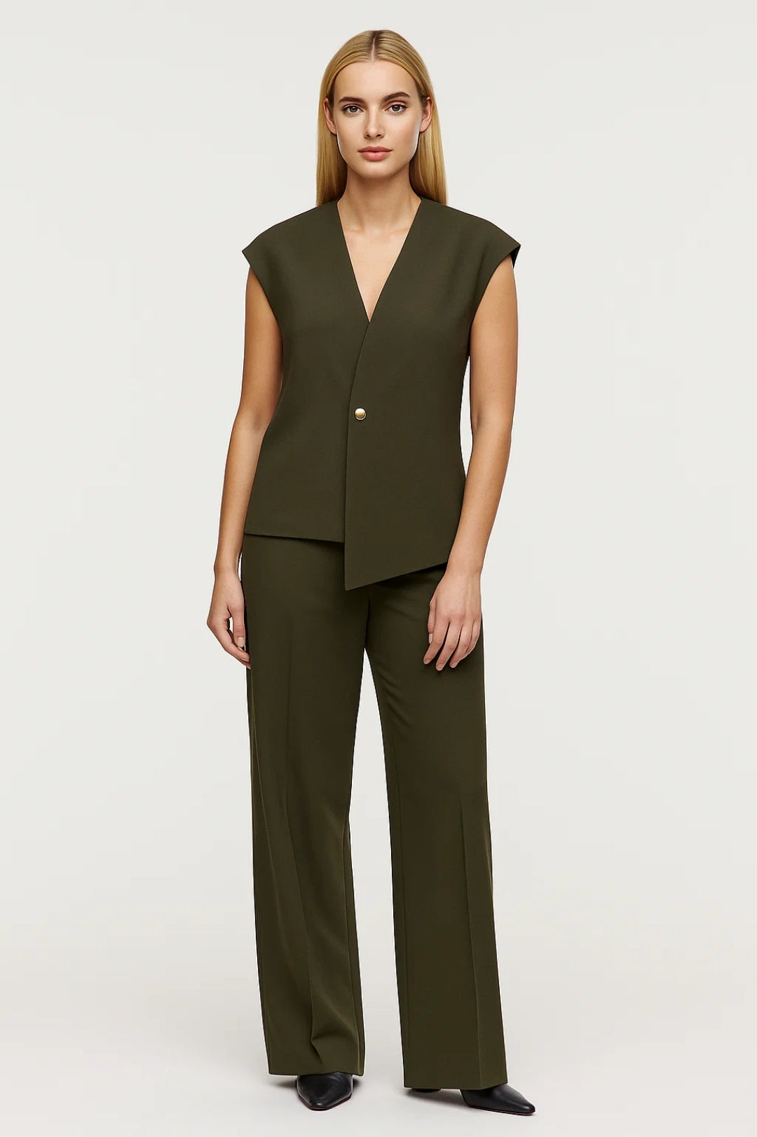 Unica – Completo Elegante Due Pezzi Con Top Senza Maniche E Pantaloni A Palazzo