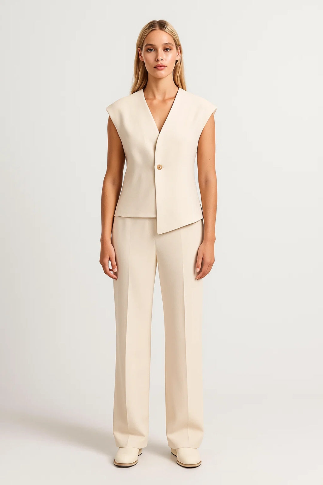 Unica – Completo Elegante Due Pezzi Con Top Senza Maniche E Pantaloni A Palazzo