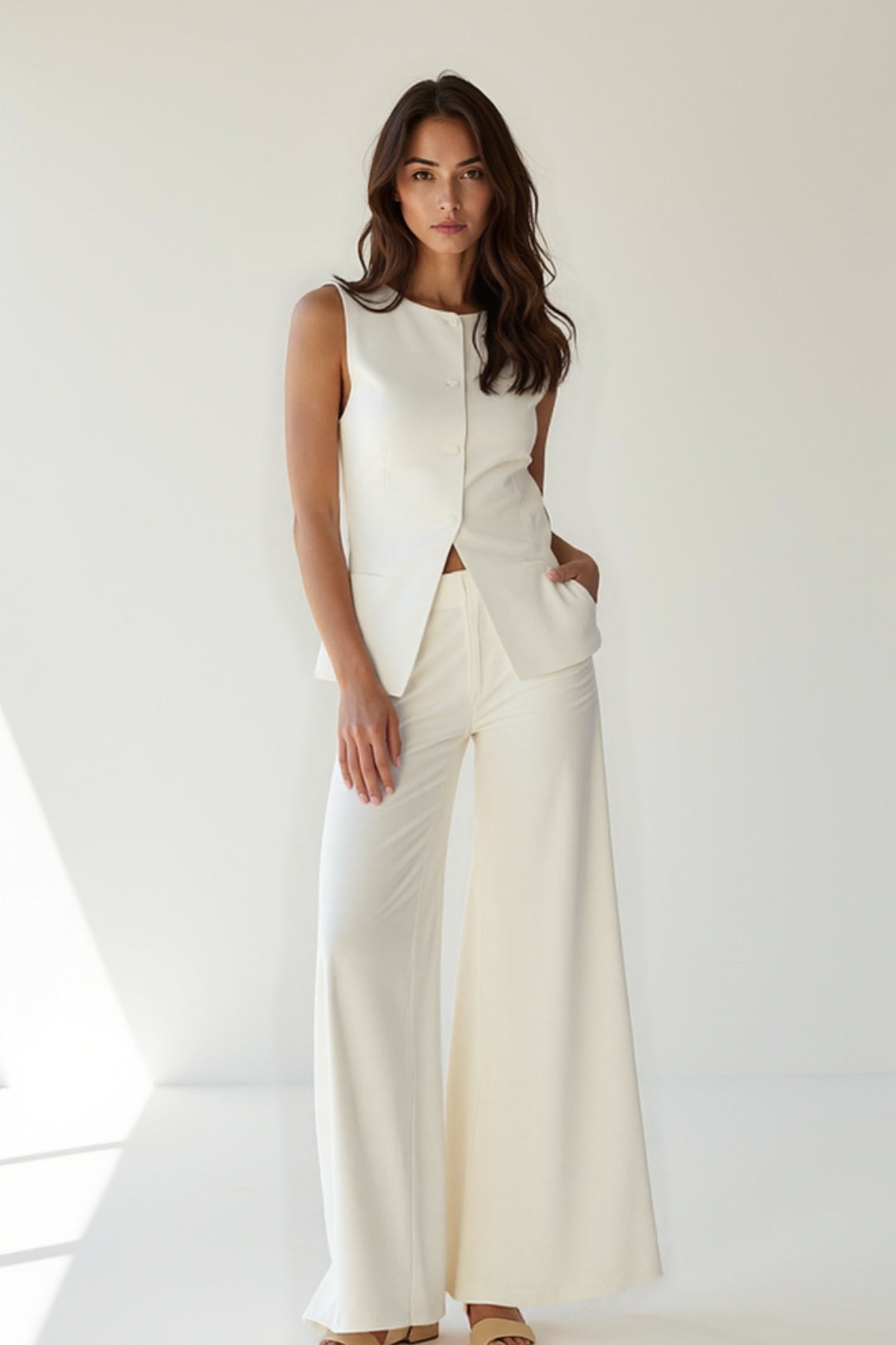 Iolanda – Completo Senza Maniche Con Pantaloni A Gamba Larga Di Classe
