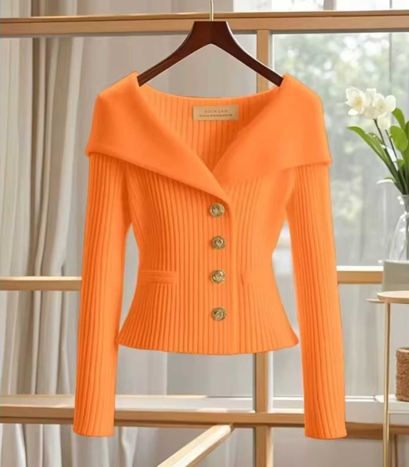 Concetta – Cardigan Corto Lavorato a Maglia Arancione