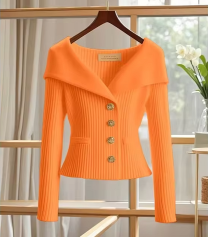 Concetta – Cardigan Corto Lavorato a Maglia Arancione