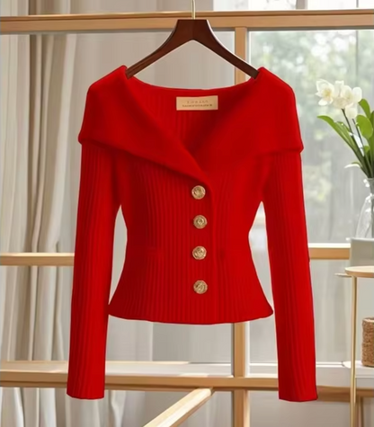 Concetta – Cardigan Corto Lavorato a Maglia Rosso
