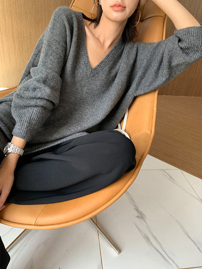 Cristiana – Maglione Donna in Maglia con Scollo a V Grigio scuro