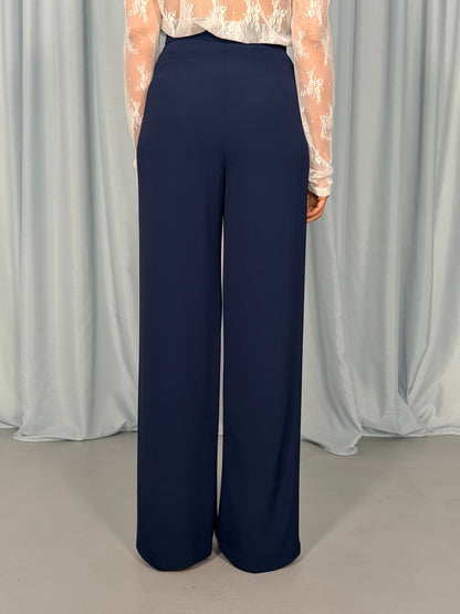 Iva - Pantaloni Gamba Ampia Vita Alta Tasche Donna