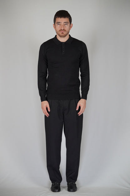 Ricardus - Polo Manica Lunga Uomo Nera Maglia Elegante