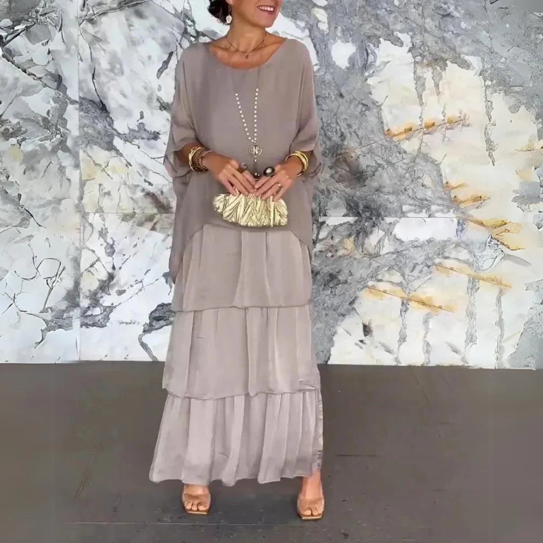 Danila - Abito Lungo in Chiffon con Vestibilità Elegante Grigio