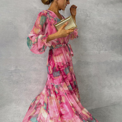 Dariah - Elegante Abito Rosa a Maniche Lunghe da Donna Rosa 2