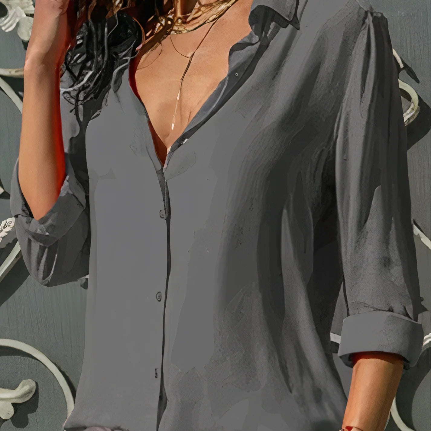 Delfina - Blusa a maniche lunghe con design raffinato Grigio