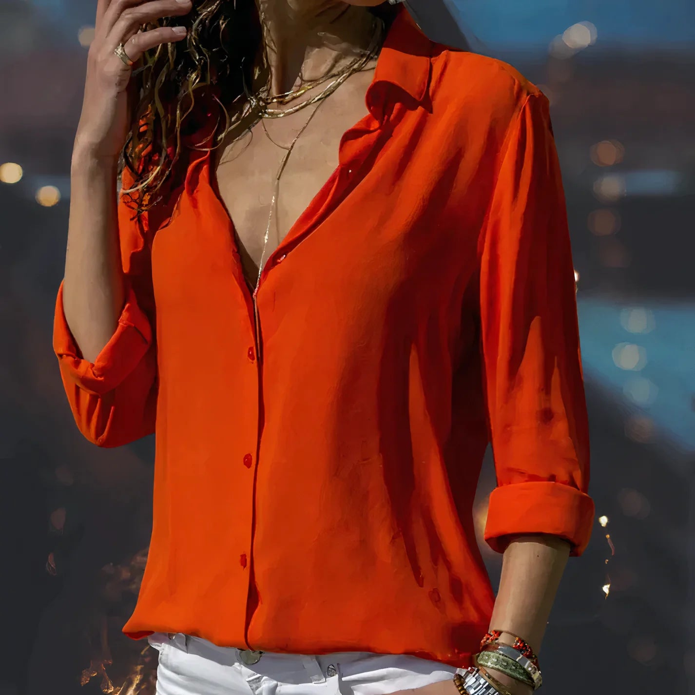 Delfina - Blusa a maniche lunghe con design raffinato Rosso
