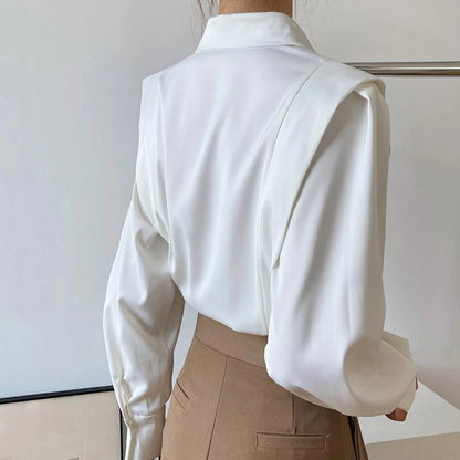 Diletta - Camicia Chiffon Satinato con Rouches e Maniche Lunghe Bianco 2