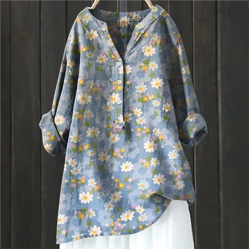 Domitilla - Blusa leggera con taglio elegante Blu con Fiori 