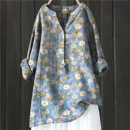 Domitilla - Blusa leggera con taglio elegante Blu con Fiori 