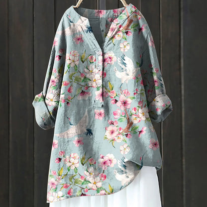 Domitilla - Blusa leggera con taglio elegante Blu con Fiori  2