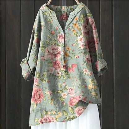 Domitilla - Blusa leggera con taglio elegante Verde con Fiori
