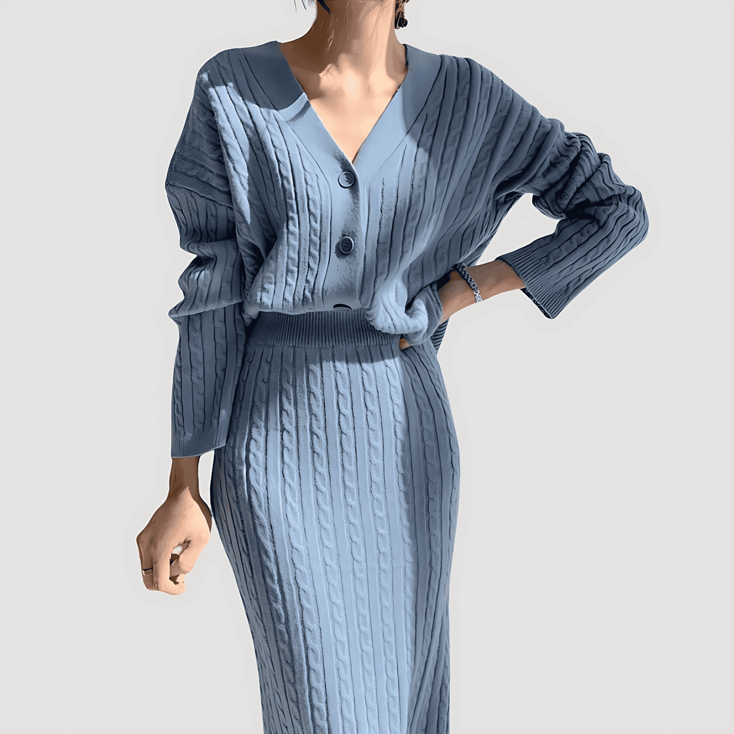 Primavera – Set maglieria donna gonna midi cardigan