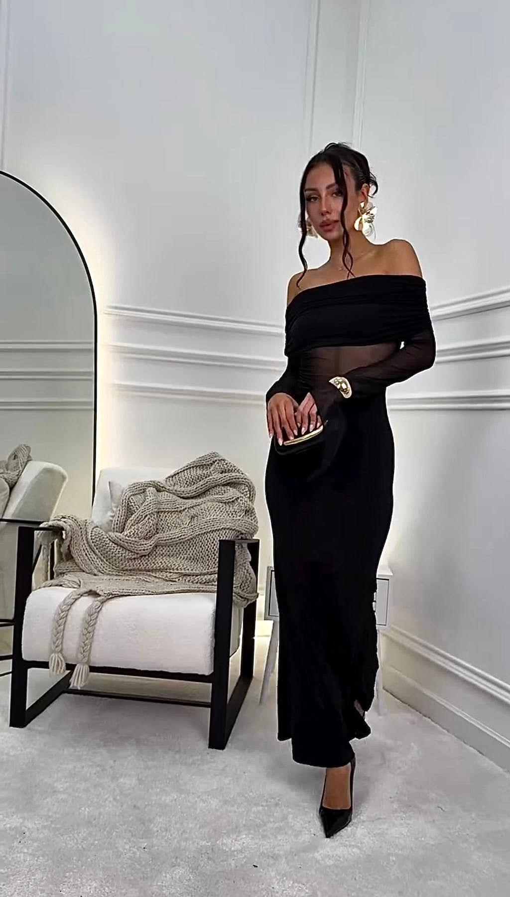 Giacinta - Abito Lungo Scollo Barca Trasparenza Donna