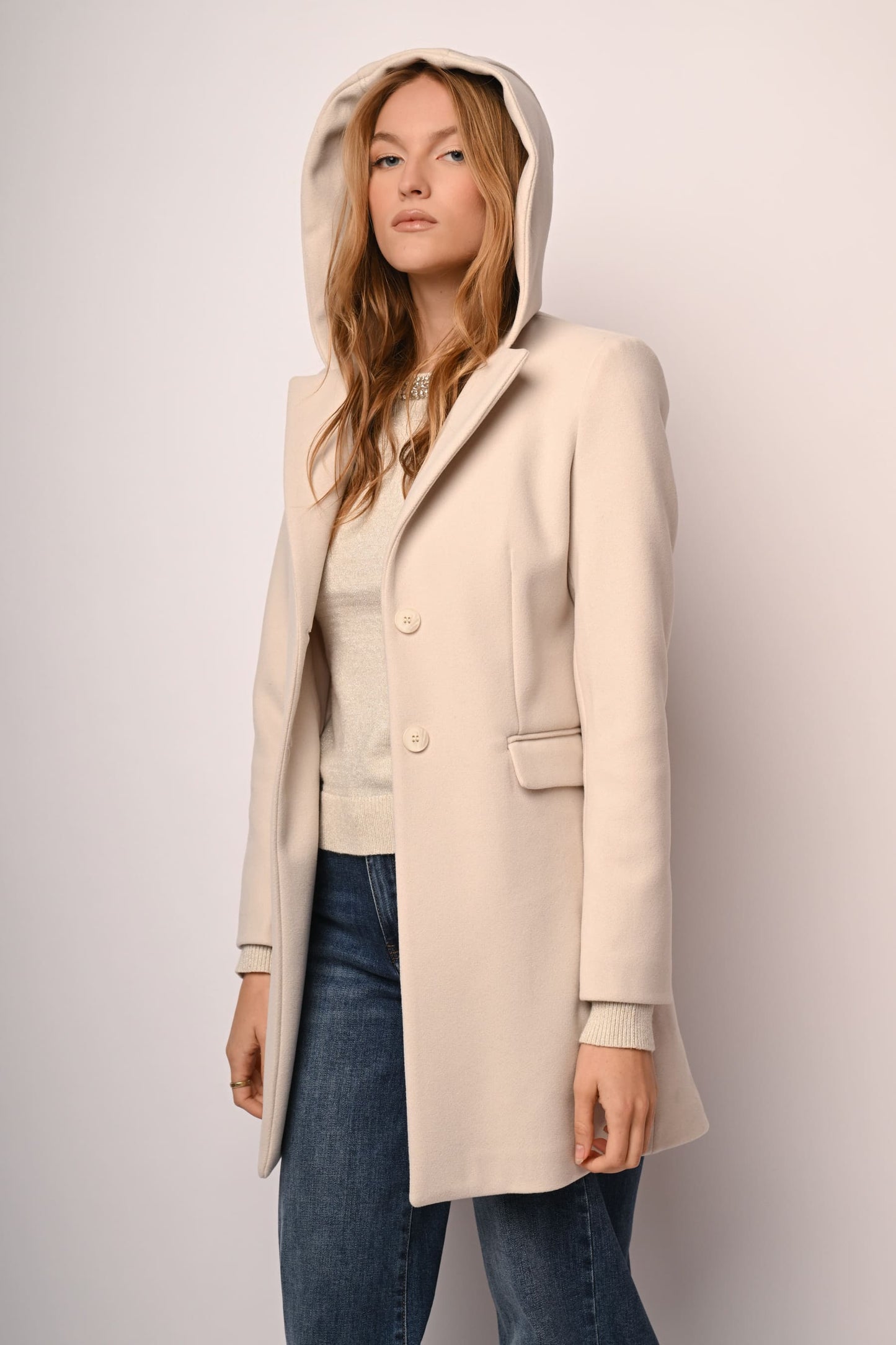 Uzzia – Cappotto Monopetto Donna con Cappuccio Elegante