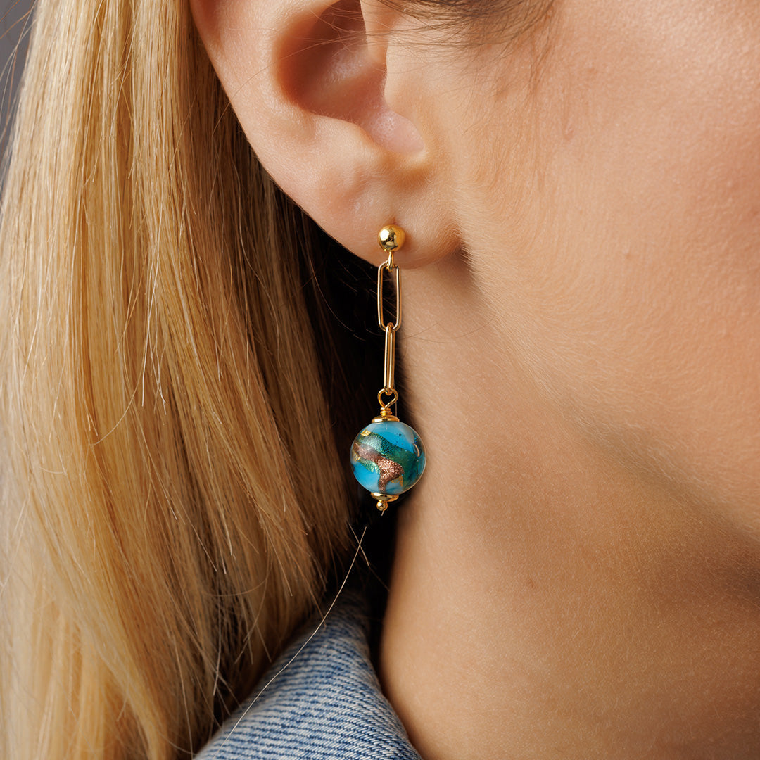 Lolita - Orecchini Pendenti Murano Azzurro Argento Donna