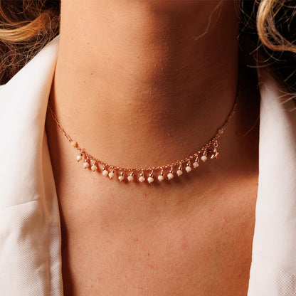 Londina - Collana Argento Rosa Pietre Beige Stellina Donna