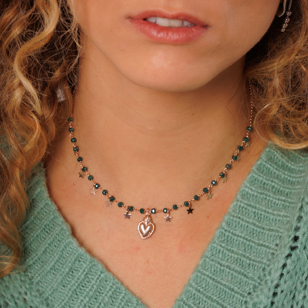 Idalba - Collana Argento Rosa Sacro Cuore Pietre Verdi