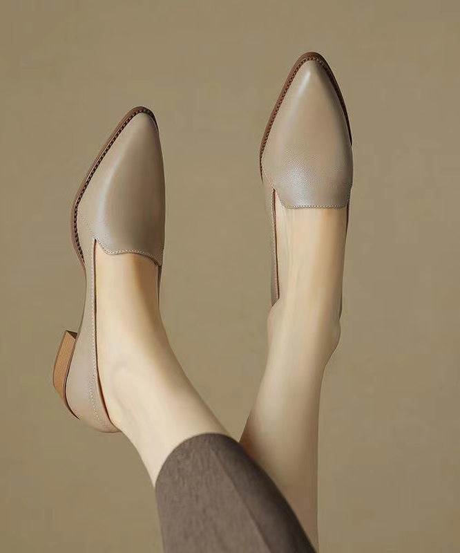 Matinda – Scarpe Chunky Eleganti Splicing Kaki in Pelle di Pecora Punta Affusolata