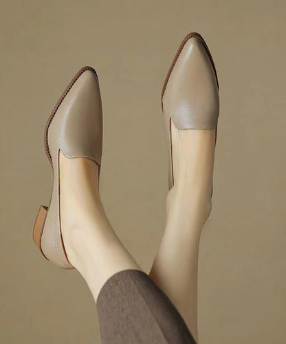 Matinda – Scarpe Chunky Eleganti Splicing Kaki in Pelle di Pecora Punta Affusolata