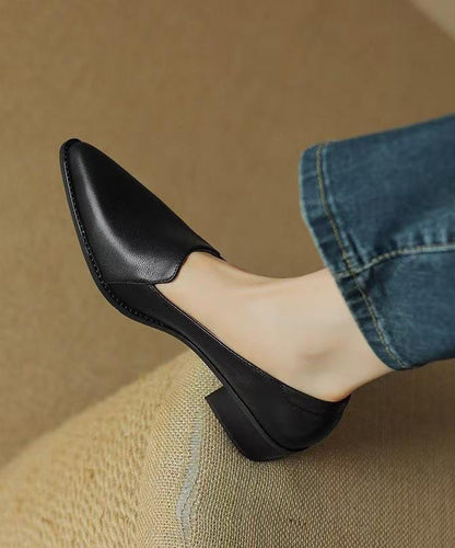 Matinda – Scarpe Chunky Eleganti Splicing Kaki in Pelle di Pecora Punta Affusolata