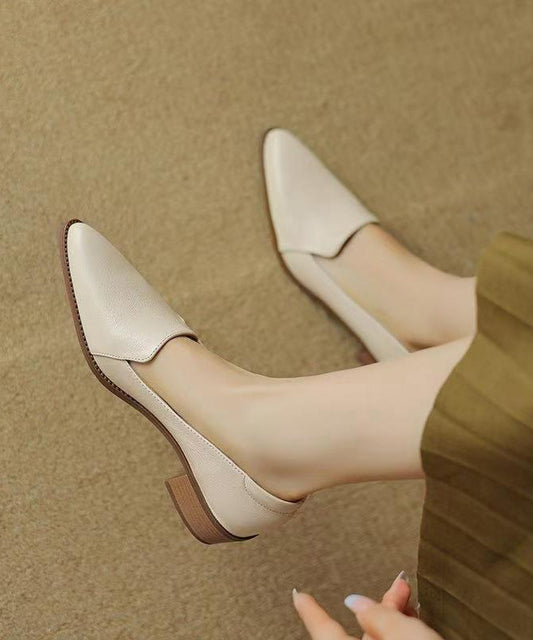Matinda – Scarpe Chunky Eleganti Splicing Kaki in Pelle di Pecora Punta Affusolata