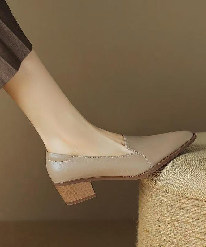 Matinda – Scarpe Chunky Eleganti Splicing Kaki in Pelle di Pecora Punta Affusolata