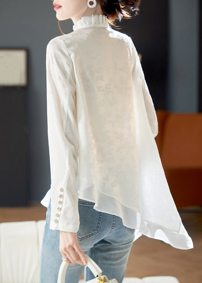 Sondra - Blusa bianca elegante in chiffon con volant donna