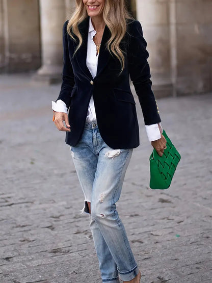 Alessia - Blazer elegante da donna con bottoni dorati e revers affilati