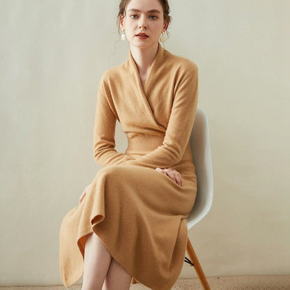Elena - Abito Donna Cachemire Elegante Midi Camel