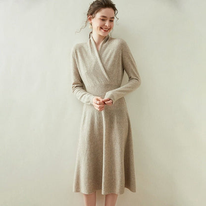 Elena - Abito Donna Cachemire Elegante Midi Taupe