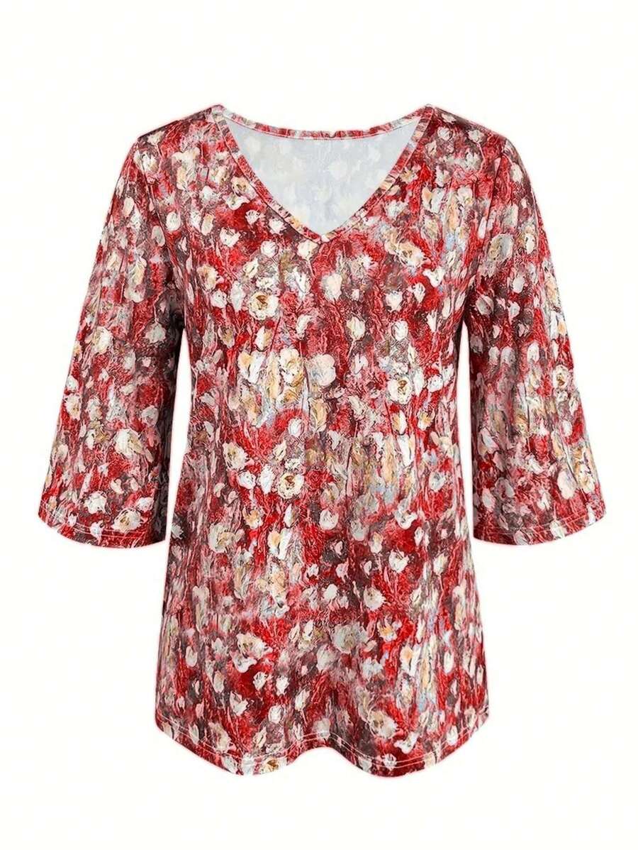 Elena – Maglietta Donna con Scollo a V e Stampa Floreale 11