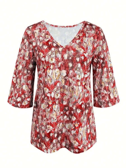 Elena – Maglietta Donna con Scollo a V e Stampa Floreale 11
