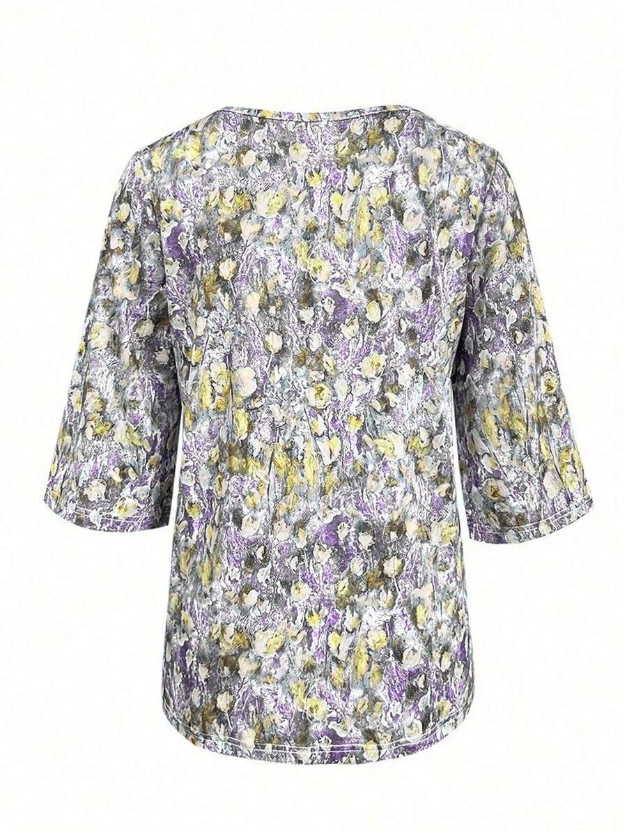 Elena – Maglietta Donna con Scollo a V e Stampa Floreale 8