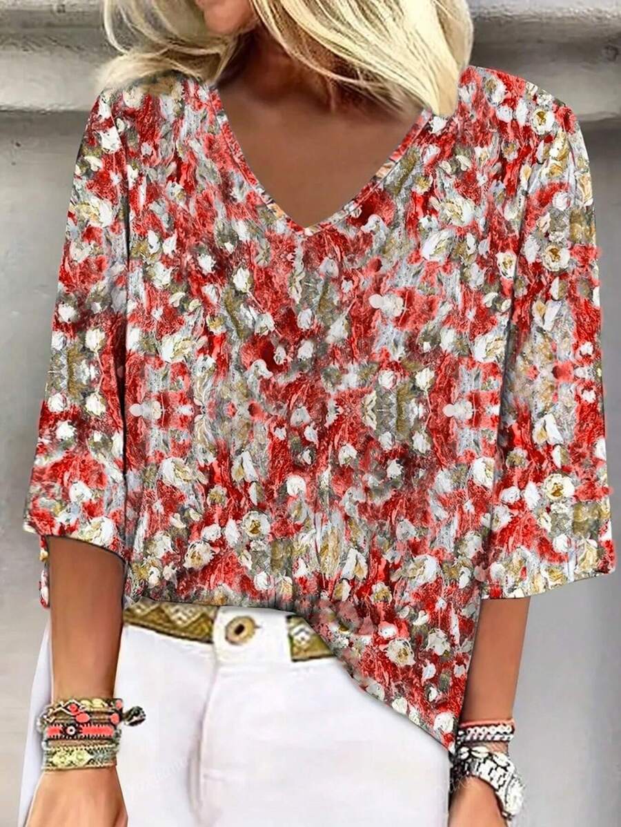 Elena – Maglietta Donna con Scollo a V e Stampa Floreale 9