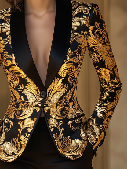 Eleonora - Blazer Nero Oro Stampa Barocca Nero-Dorato