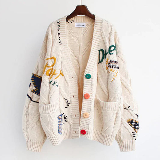 Fiorella - Cardigan elegante in maglia con dettagli patchwork
