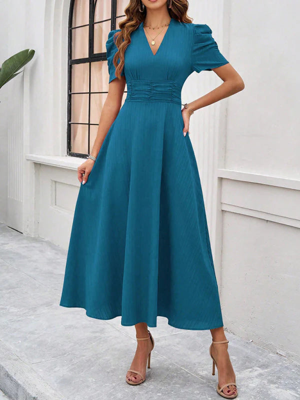 Emi – Abito Midi A-Line con Maniche a Palloncino per Donna Blu